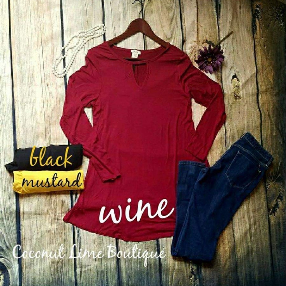 Wine Keyhole Tunic Long Sleeve Small